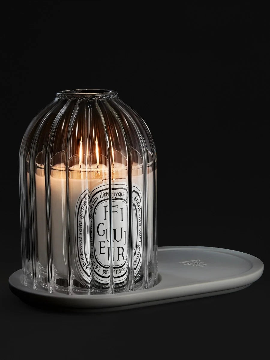 RIBBED CANDLE HOLDER WITH OVAL TRAY FOR CLASSIC CANDLES
